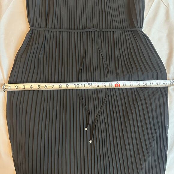 Sam Edelman Black Accordion Pleated, High Lo, Lined, Belted, Midi Dress- 2 - Picture 10 of 12